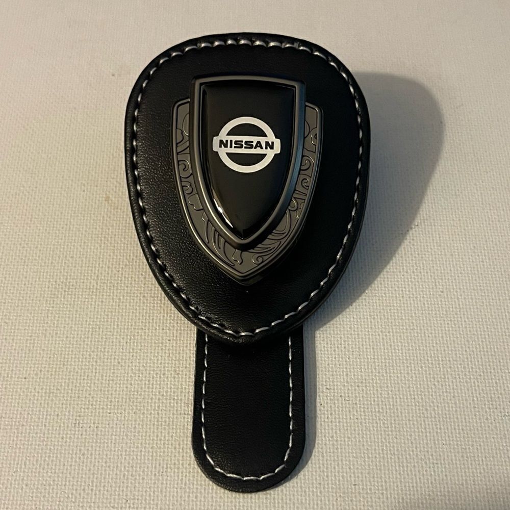 Nissan Logo Sunglass Holder for Car Black PU Leather NWT